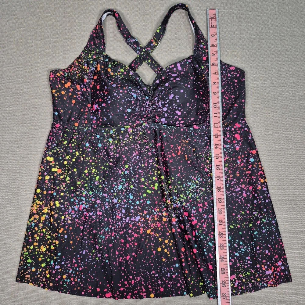 Summer Mae Tankini Swim Neon Paint Splatter Tummy Control New Top Only Size 22W